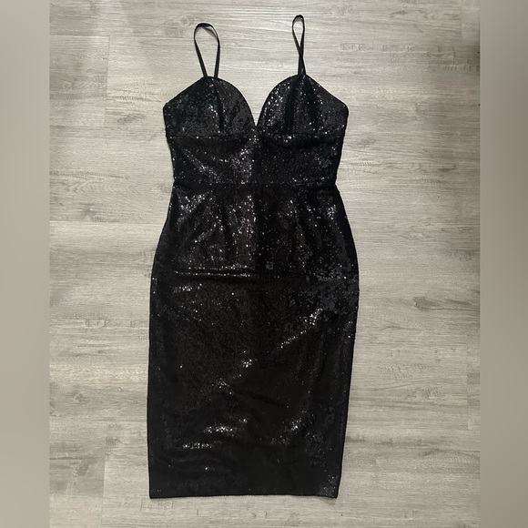 Dress the Population sequin Black Midi Dress basic event neutral dress - Picture 1 of 6